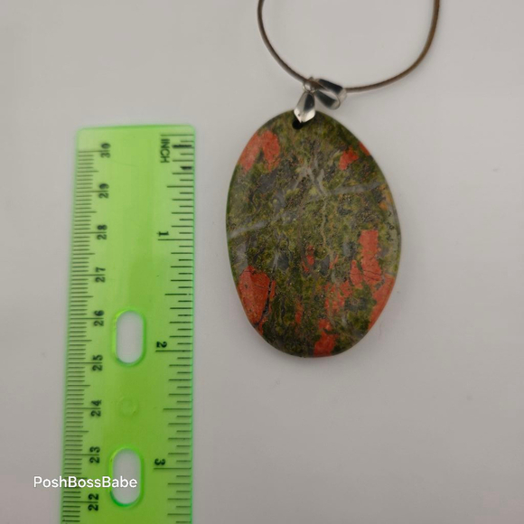 Unikite Carved Drop Pendant Natural Stone 2 inches on 24 inch Brown Cord - Picture 7 of 7